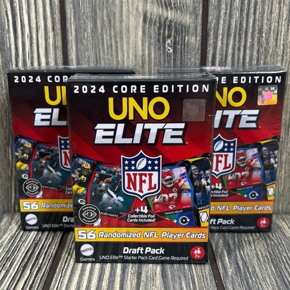 UNO‎ Elite NFL 2024 Core Edition Draft Pack 56 Cards Mattel Games Lot of 3